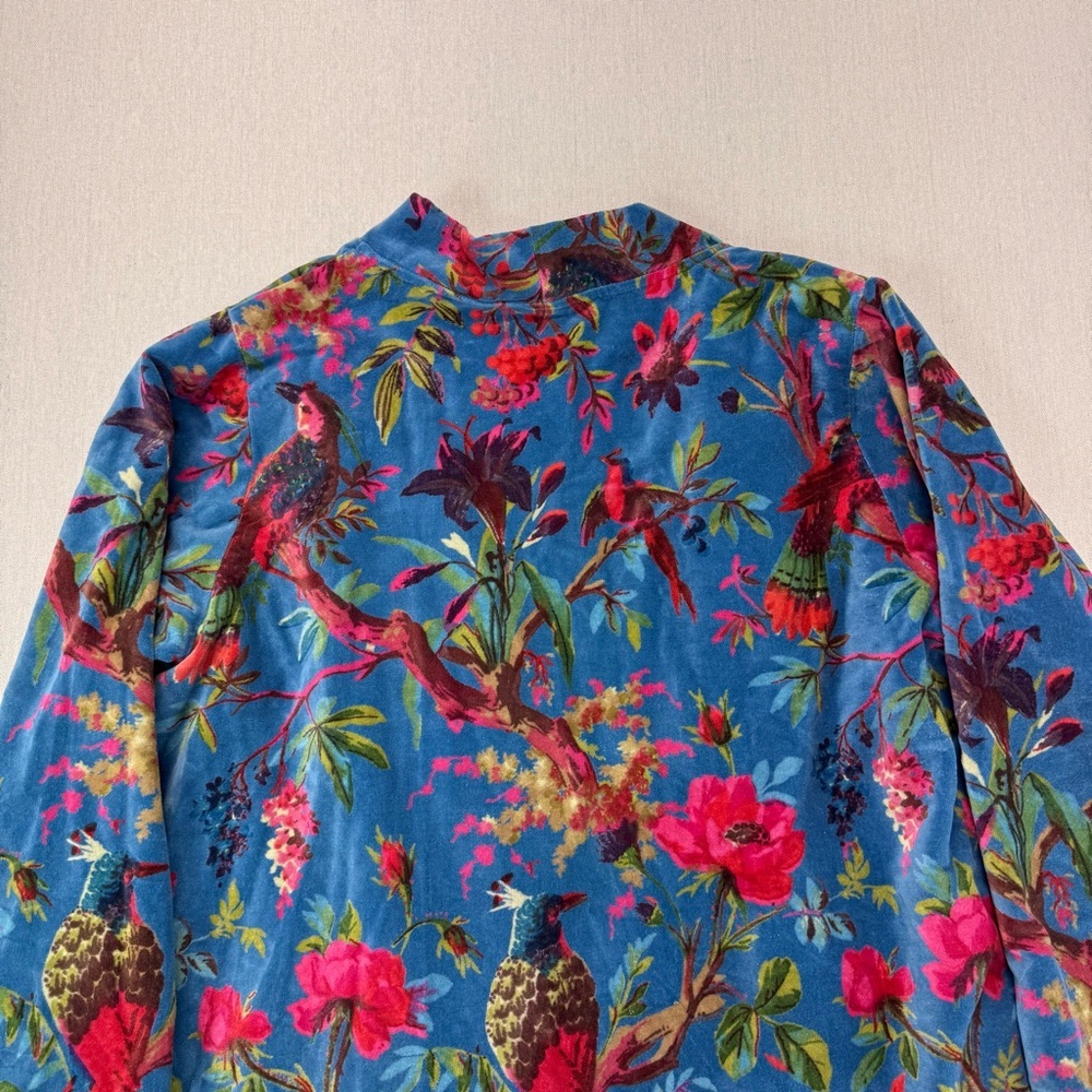 Vikolino Velvet Luxury Jacket Coat Blue Bird Printed Long Jacket Bohemian Coat - Picture 12 of 16